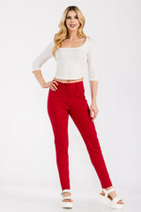 Solid High Waist Casual Pants Stretch and Pocket