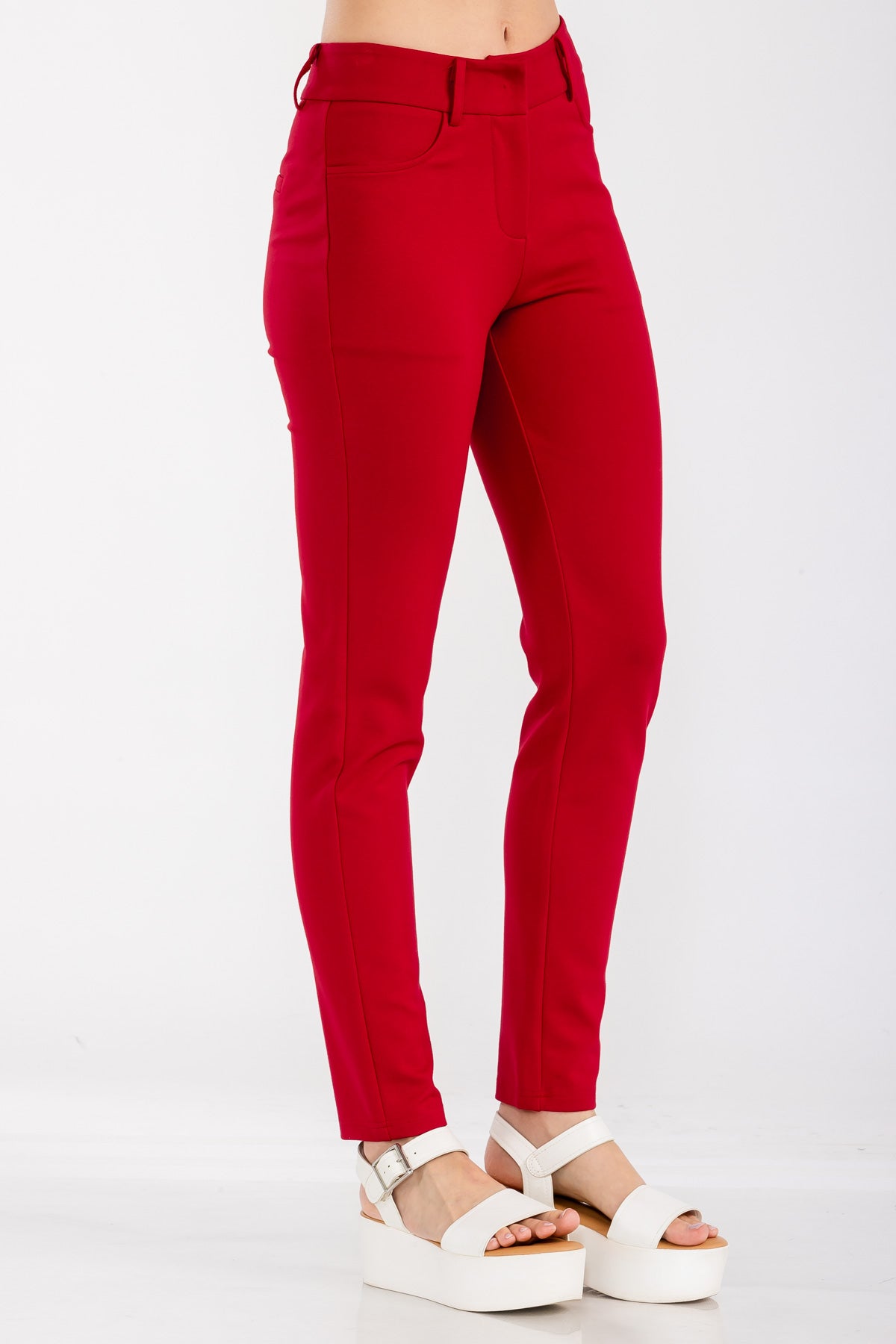 Solid High Waist Casual Pants Stretch and Pocket