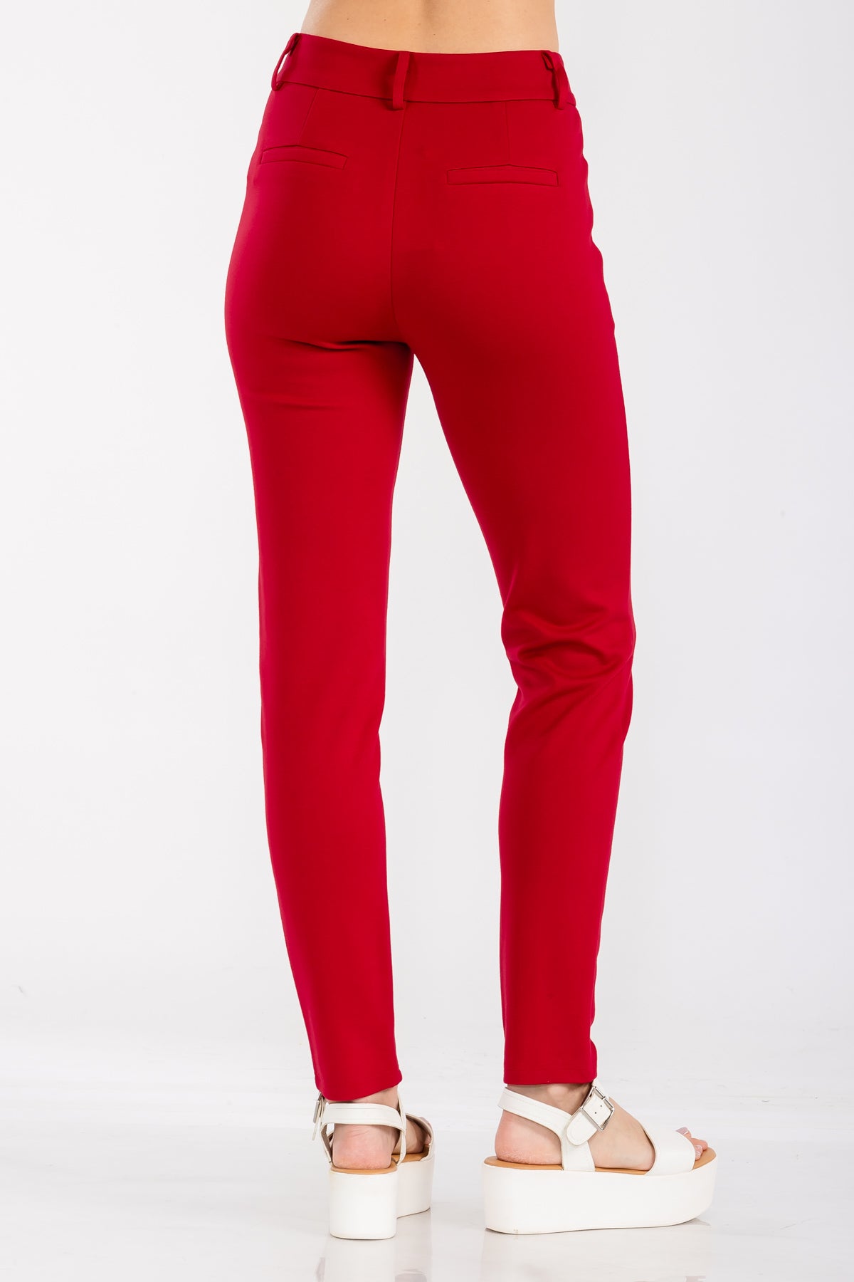 Solid High Waist Casual Pants Stretch and Pocket