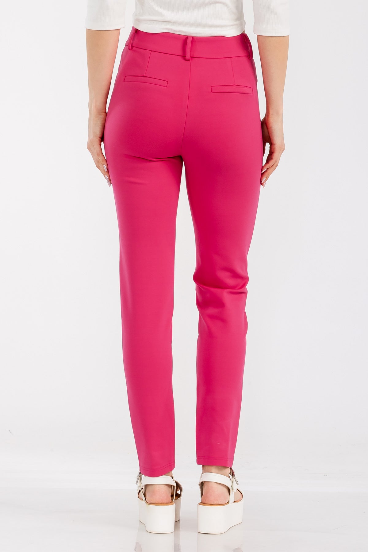 Solid High Waist Casual Pants Stretch and Pocket