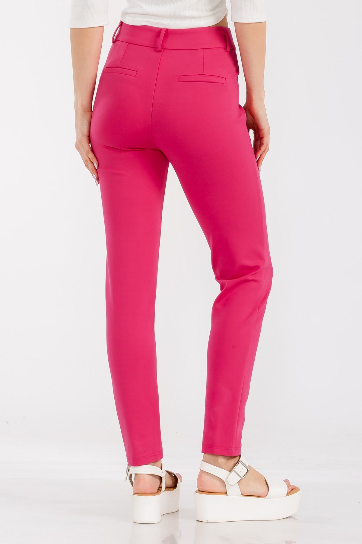 Solid High Waist Casual Pants Stretch and Pocket