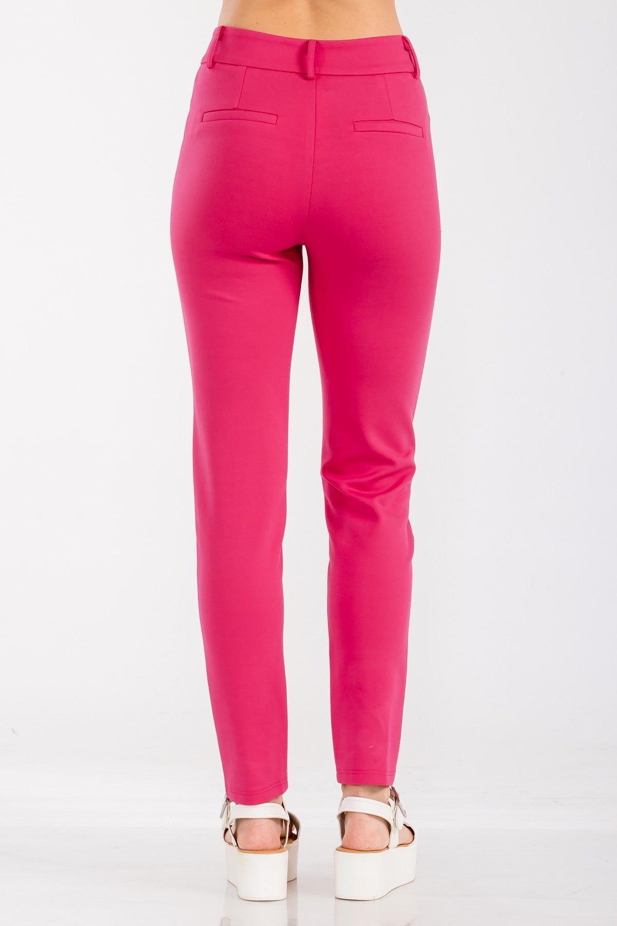 Solid High Waist Casual Pants Stretch and Pocket