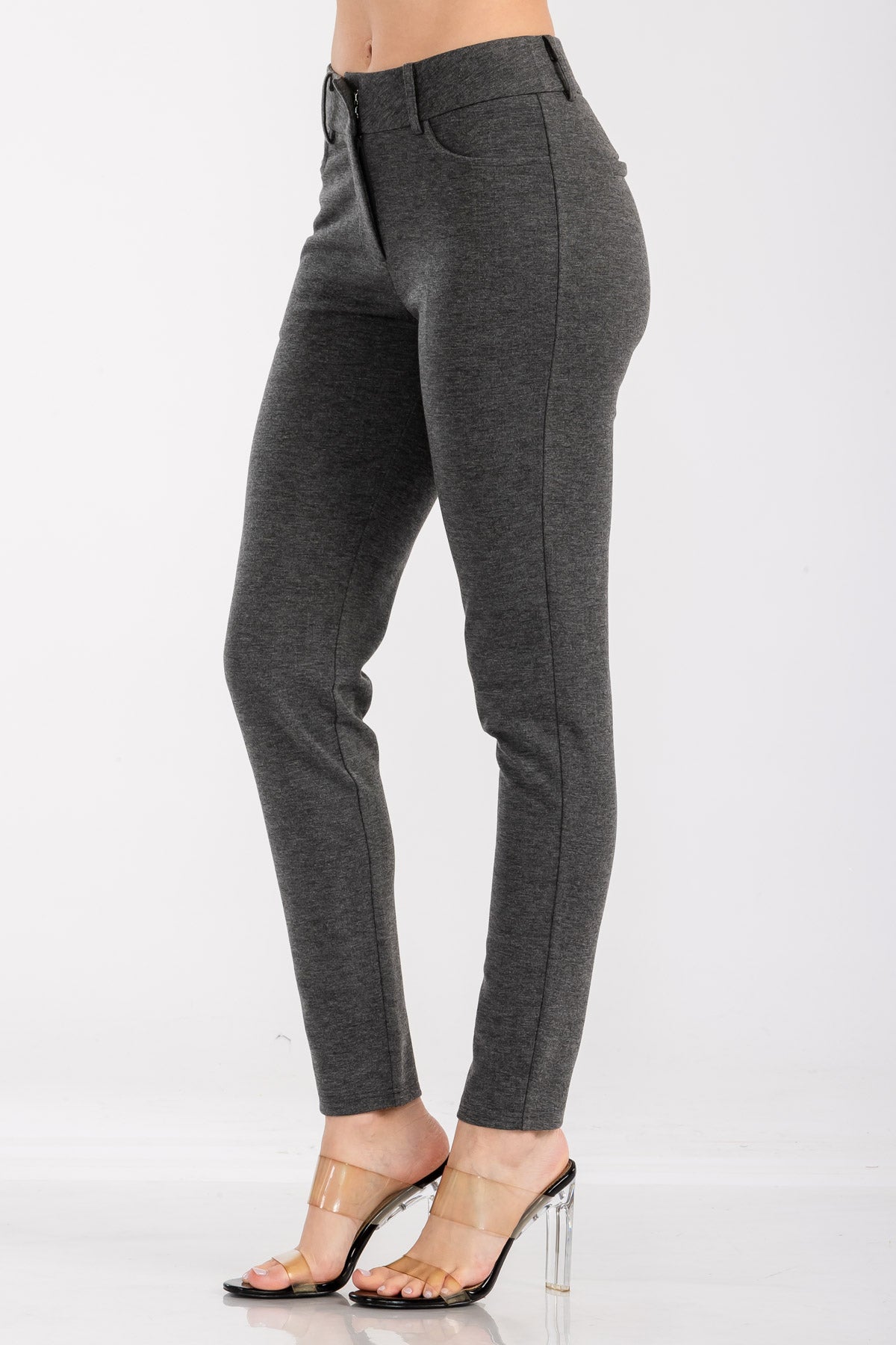 Solid High Waist Casual Pants Stretch and Pocket