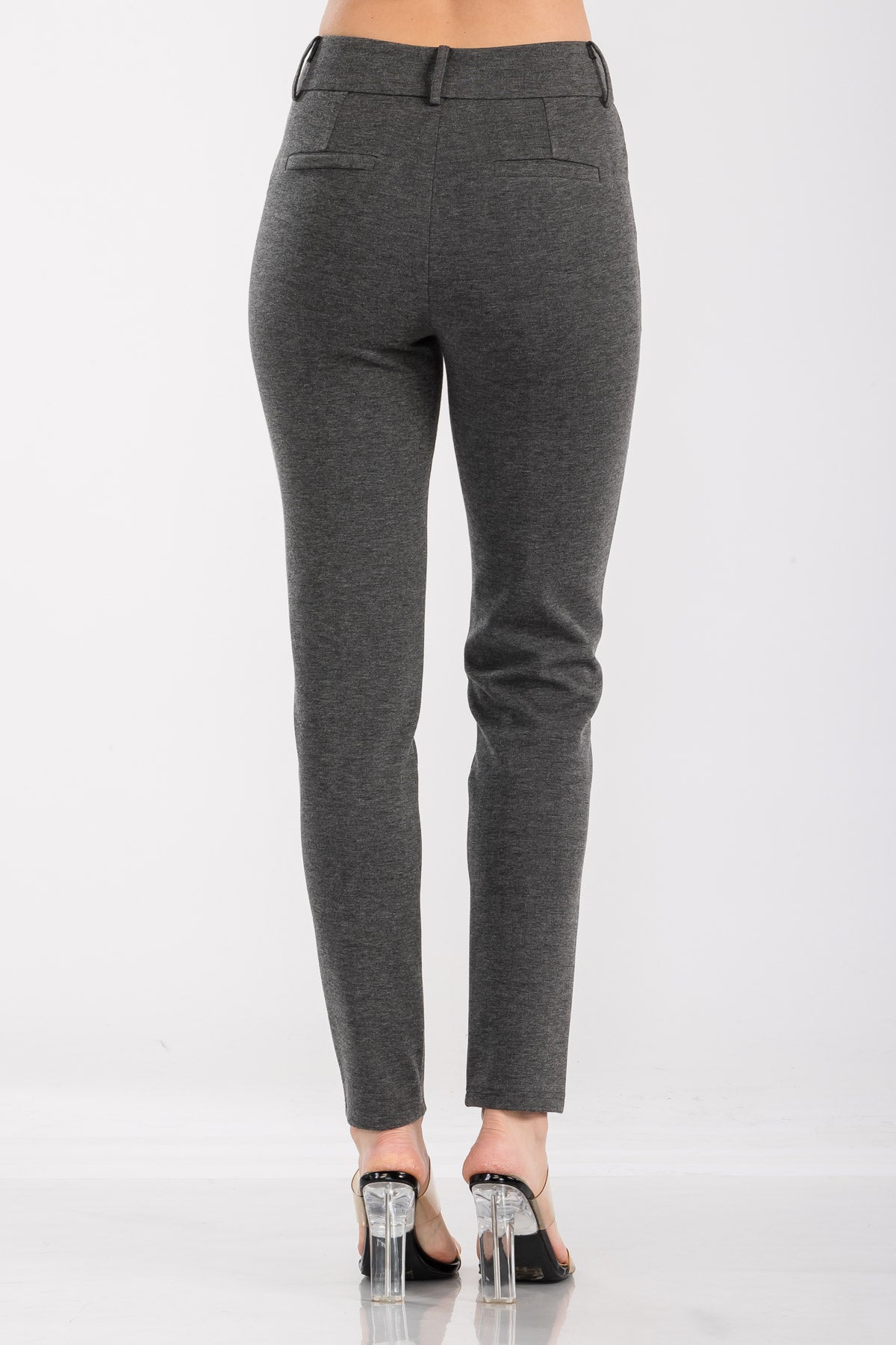 Solid High Waist Casual Pants Stretch and Pocket