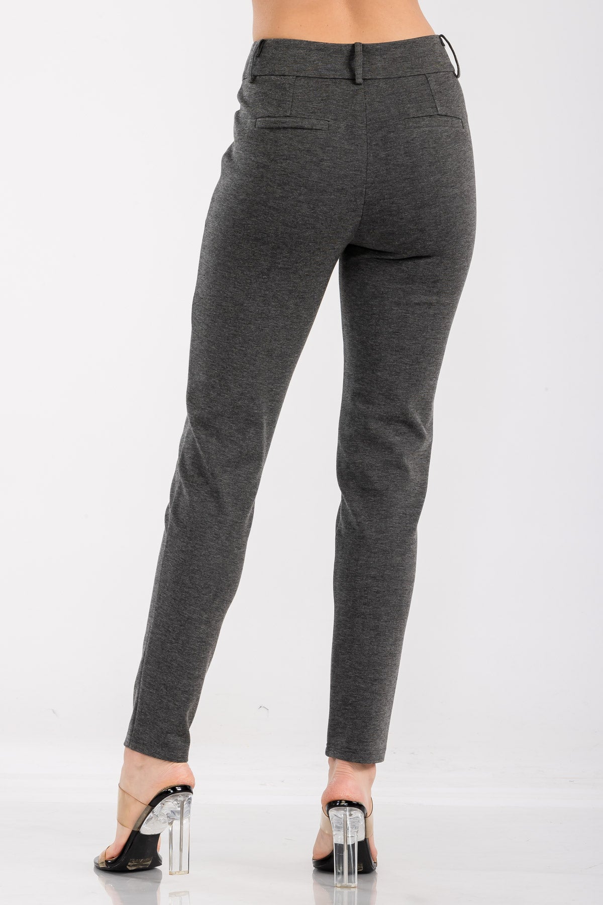 Solid High Waist Casual Pants Stretch and Pocket