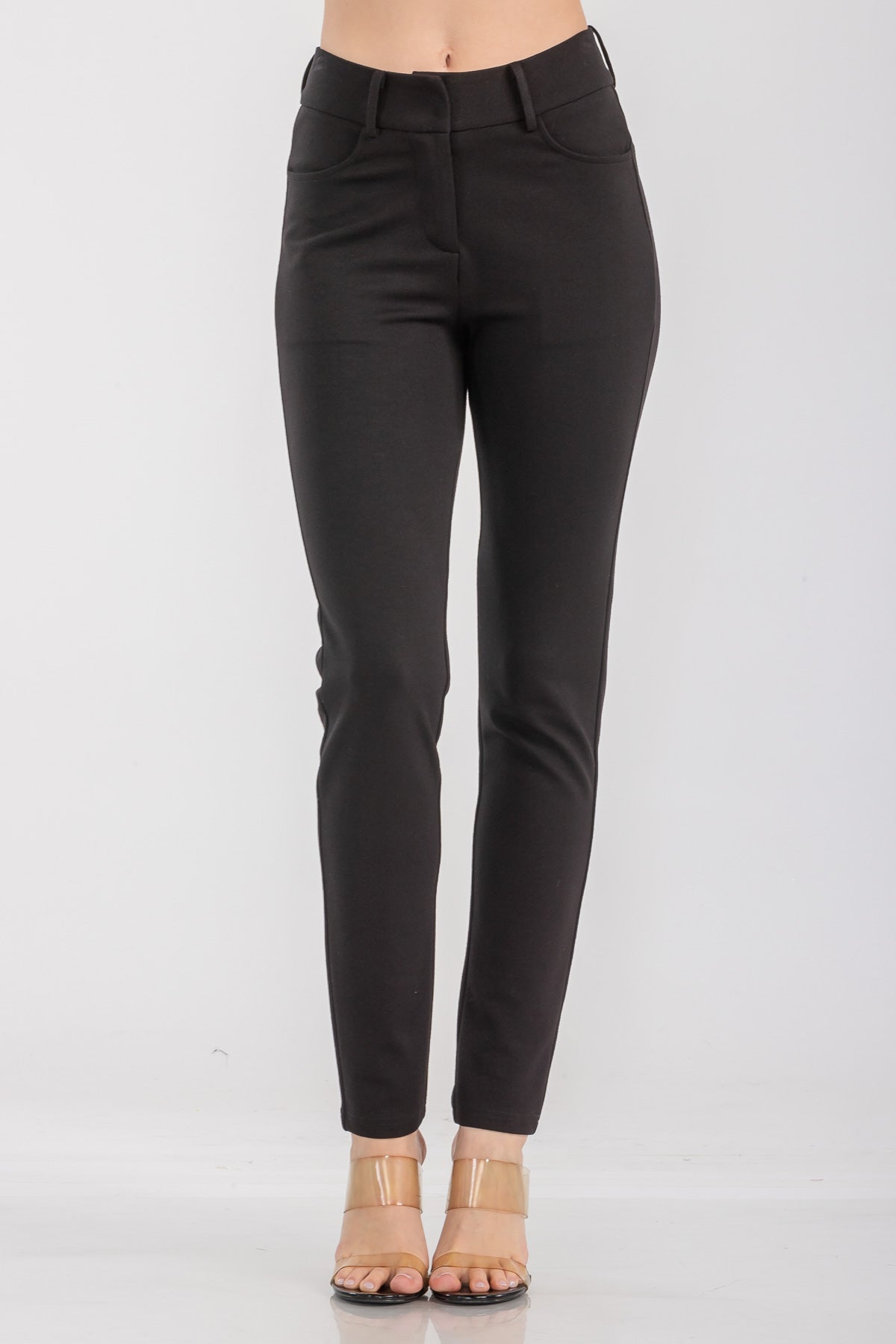 Solid High Waist Casual Pants Stretch and Pocket