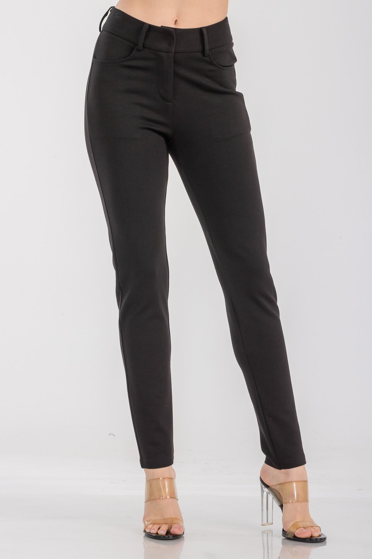 Solid High Waist Casual Pants Stretch and Pocket