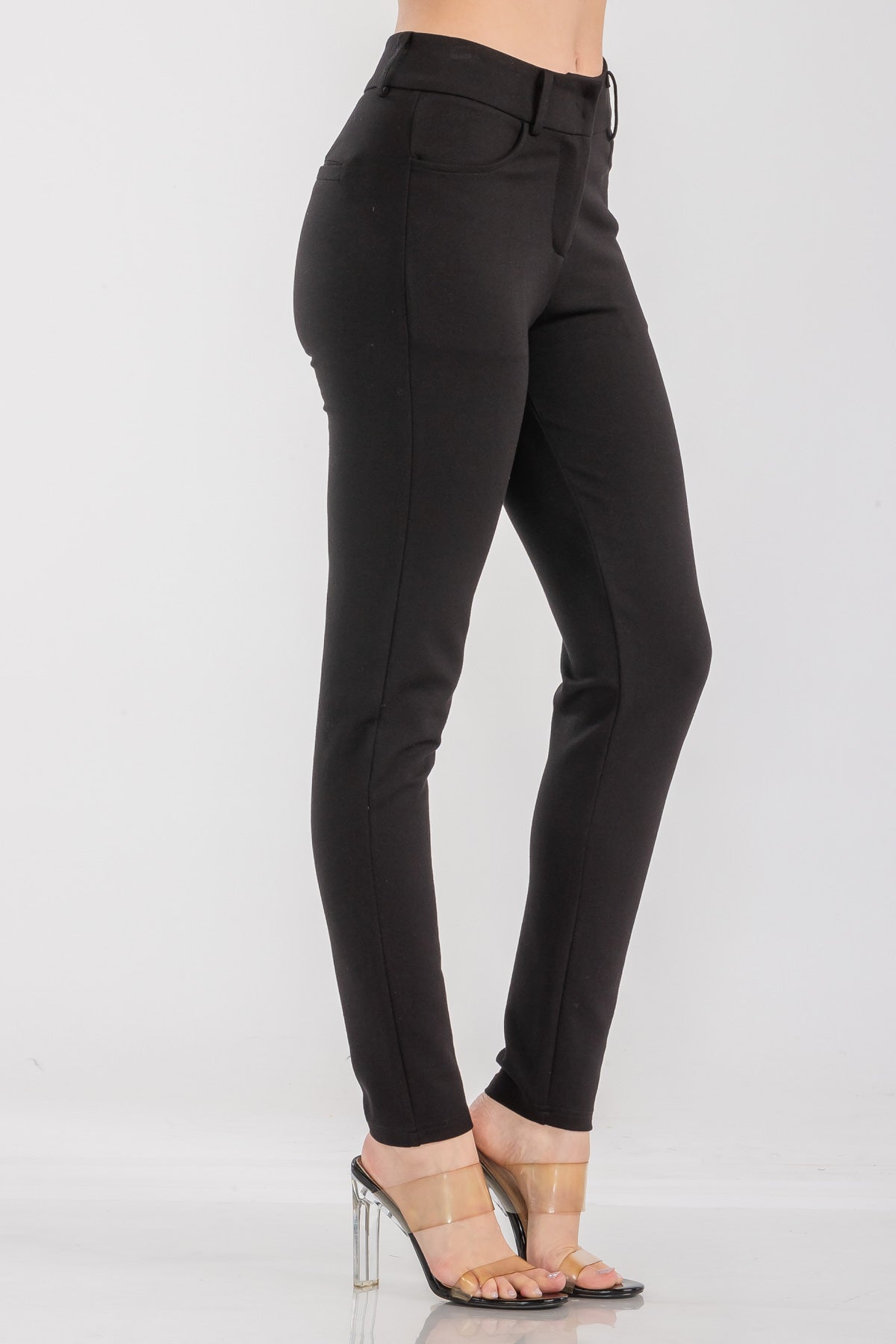 Solid High Waist Casual Pants Stretch and Pocket