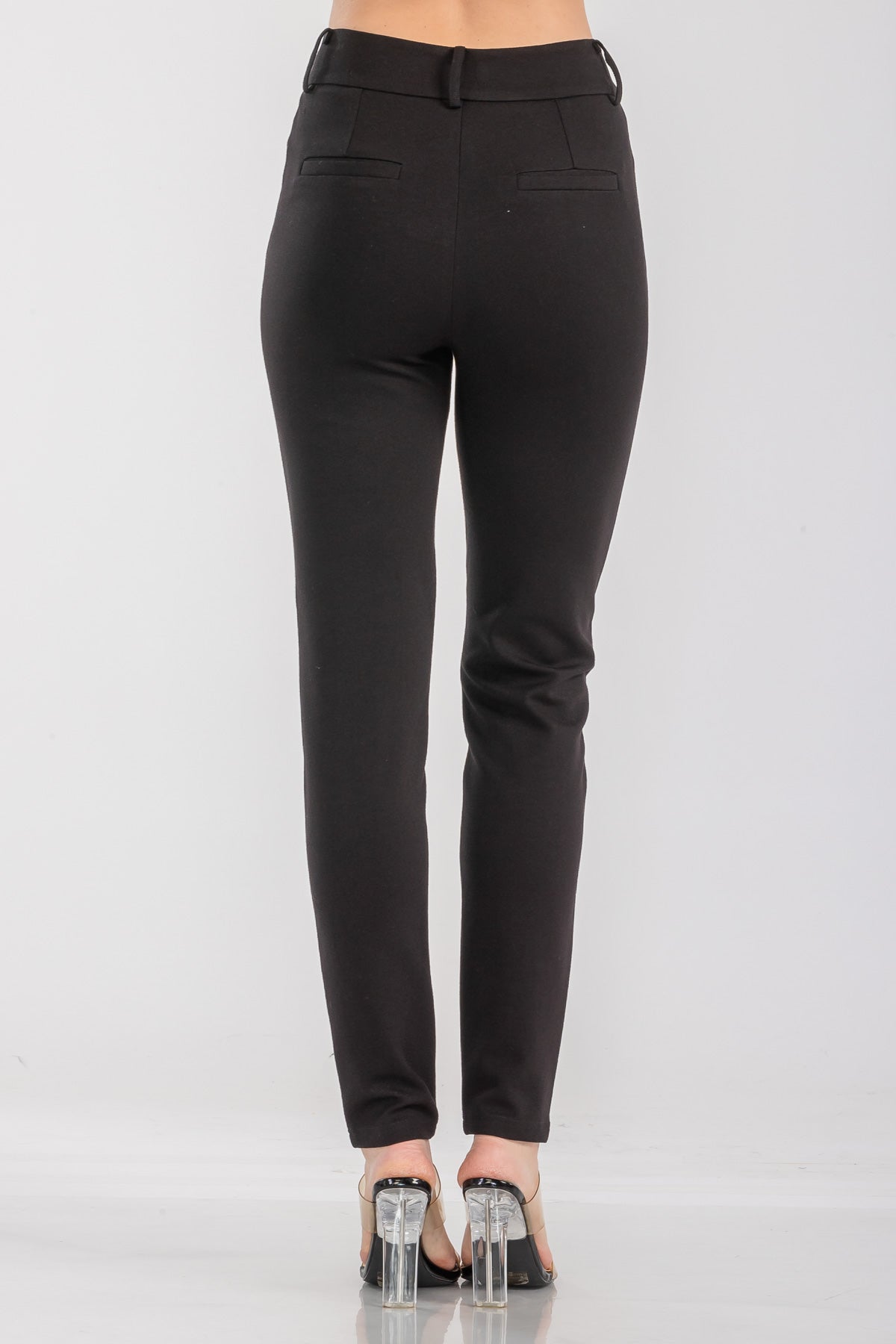 Solid High Waist Casual Pants Stretch and Pocket