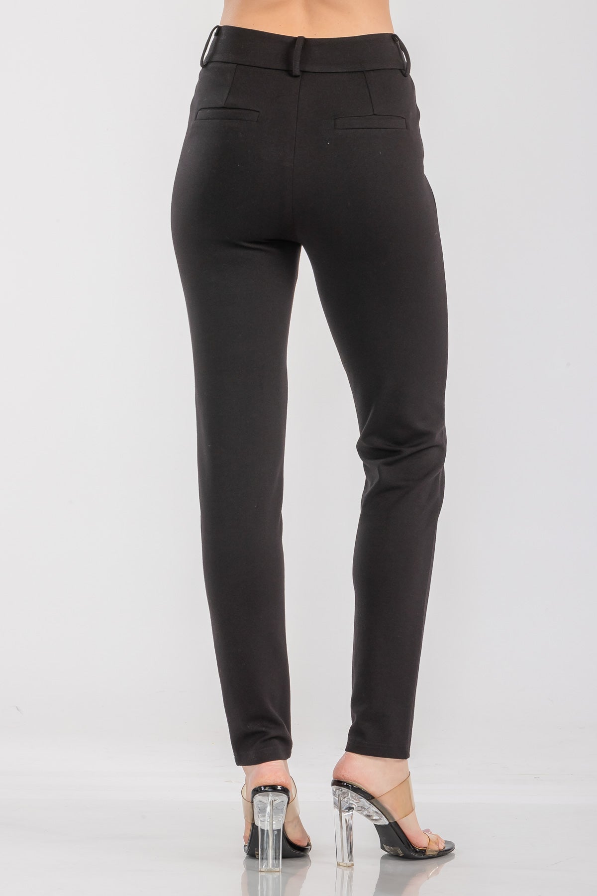 Solid High Waist Casual Pants Stretch and Pocket