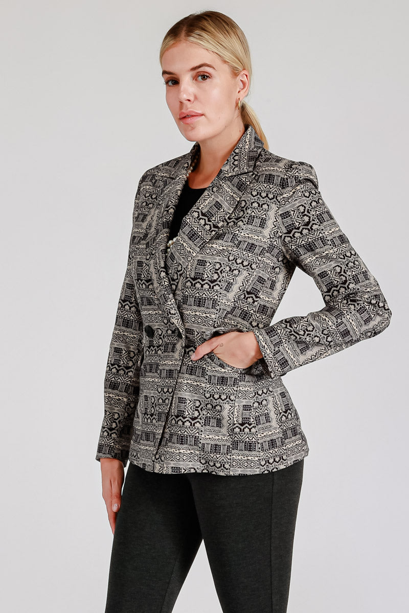 PRINTED CASUAL DOUBEL JACKET WITH BUTTON CLOSURE AND FLAP POCKET