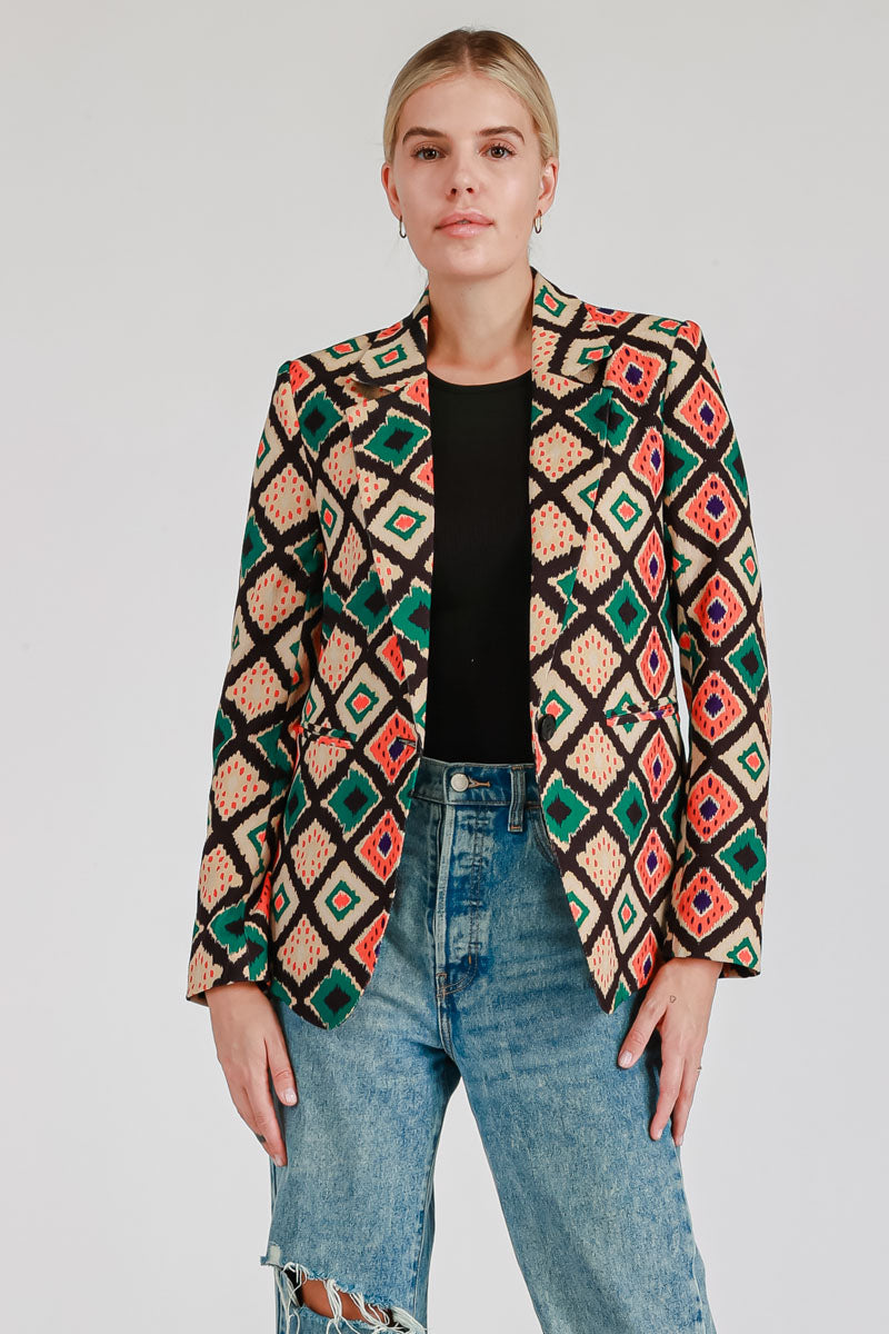 PRINTED CASUAL JACKET WITH BUTTON CLOSURE AND FLAP POCKET