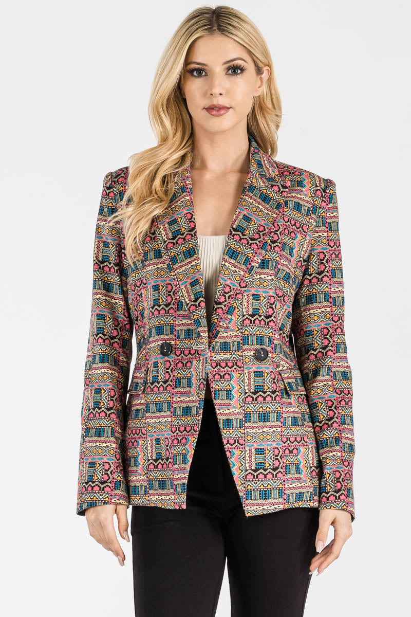 PRINTED CASUAL DOUBEL JACKET WITH BUTTON CLOSURE AND FLAP POCKET