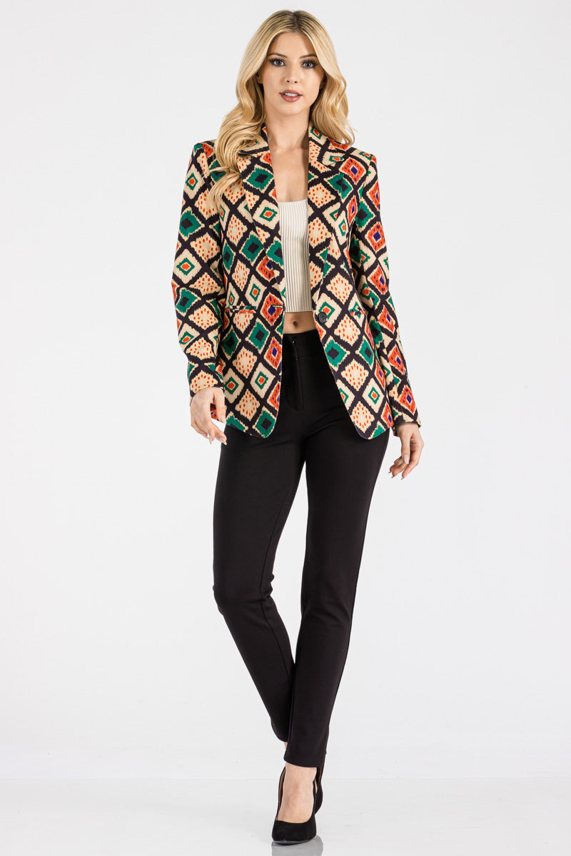 PRINTED CASUAL JACKET WITH BUTTON CLOSURE AND FLAP POCKET