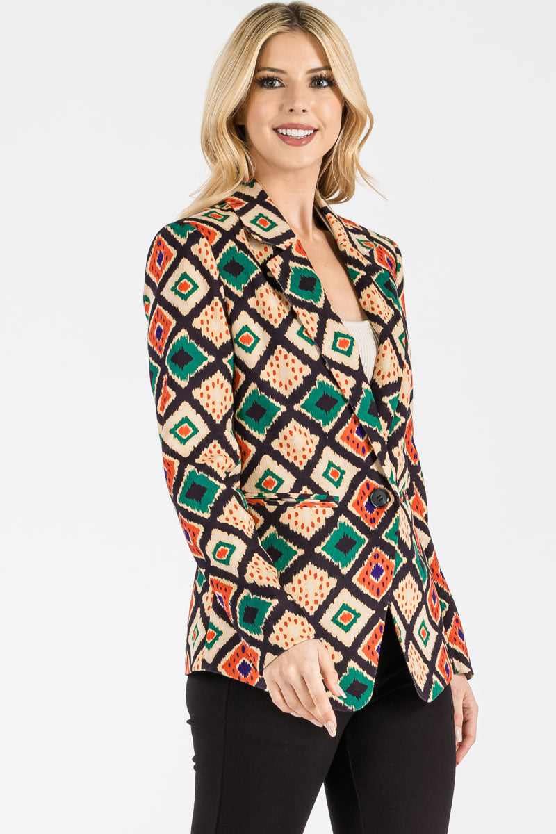 PRINTED CASUAL JACKET WITH BUTTON CLOSURE AND FLAP POCKET