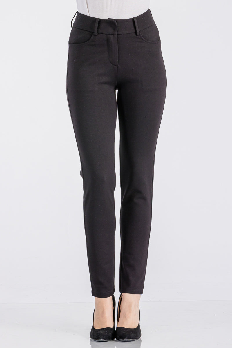 Solid High Waist Casual Pants Stretch and Pocket