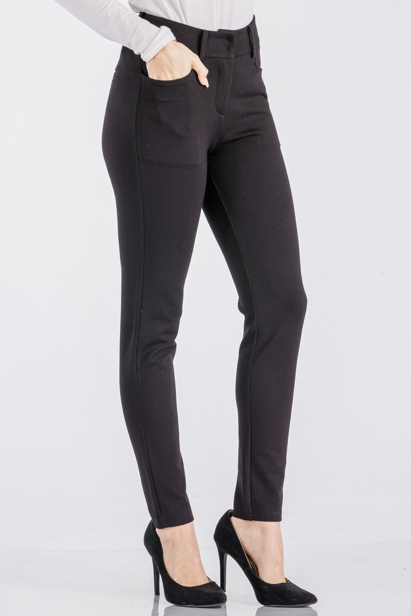 Solid High Waist Casual Pants Stretch and Pocket