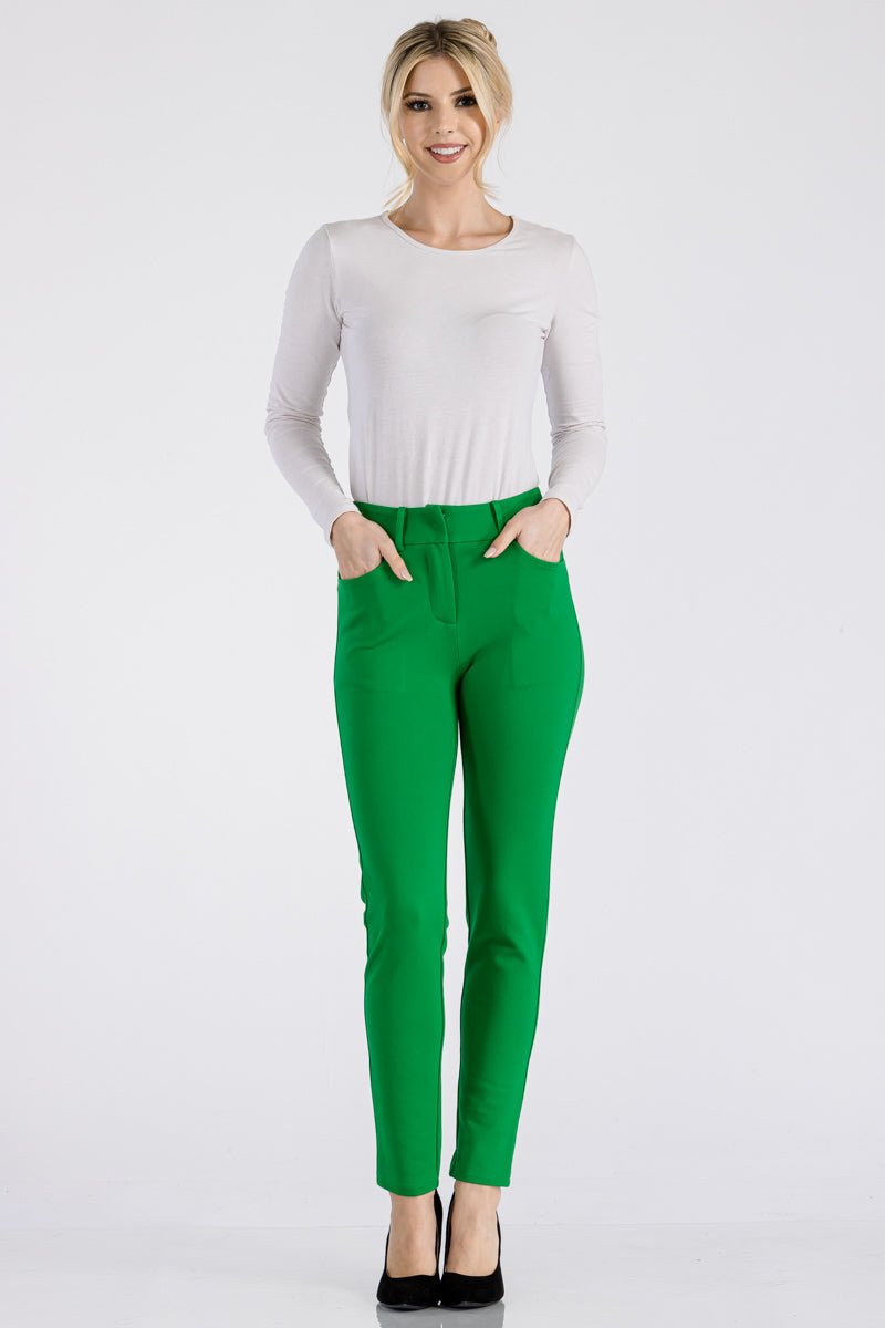 Solid High Waist Casual Pants Stretch and Pocket