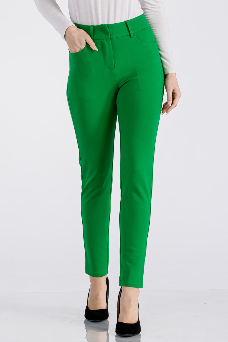 Solid High Waist Casual Pants Stretch and Pocket