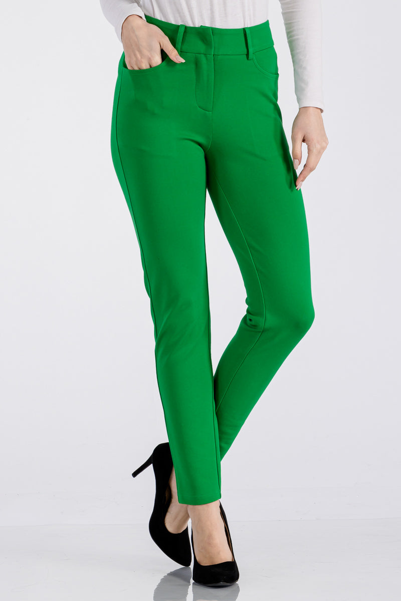 Solid High Waist Casual Pants Stretch and Pocket