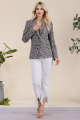 LEAF PRINTED CASUAL JACKET WITH BUTTON CLOSURE AND FLAP POCKET