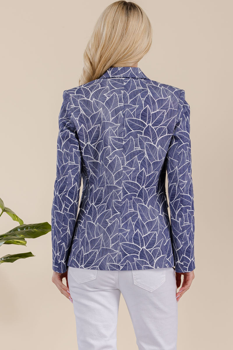 LEAF PRINTED CASUAL JACKET WITH BUTTON CLOSURE AND FLAP POCKET