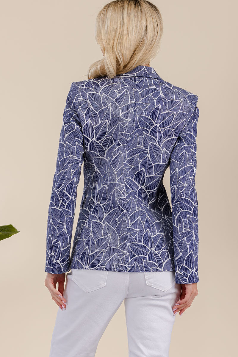 LEAF PRINTED CASUAL JACKET WITH BUTTON CLOSURE AND FLAP POCKET